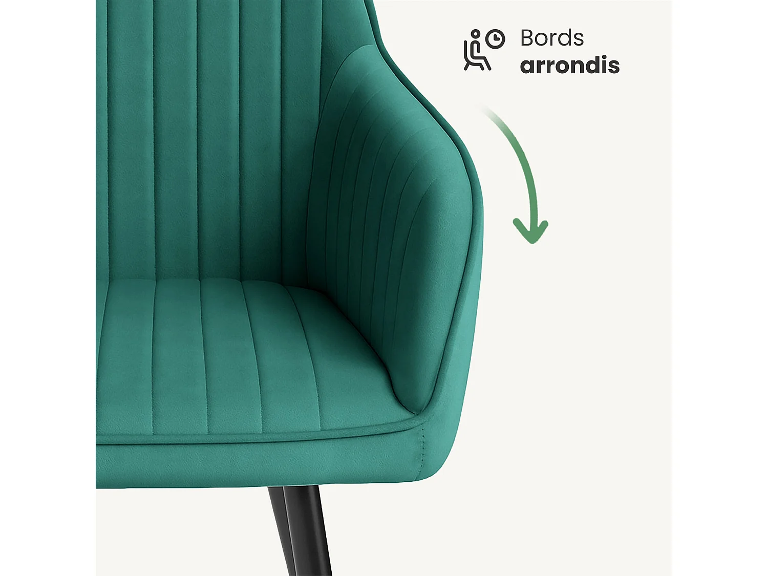 Set van 2 Eetkamerstoelen FLORENCE met Armleuningen / Gestoffeerde Stoelen / Fluwelen Stoelen en Metalen Poten / Flesgroen met zwarte benen