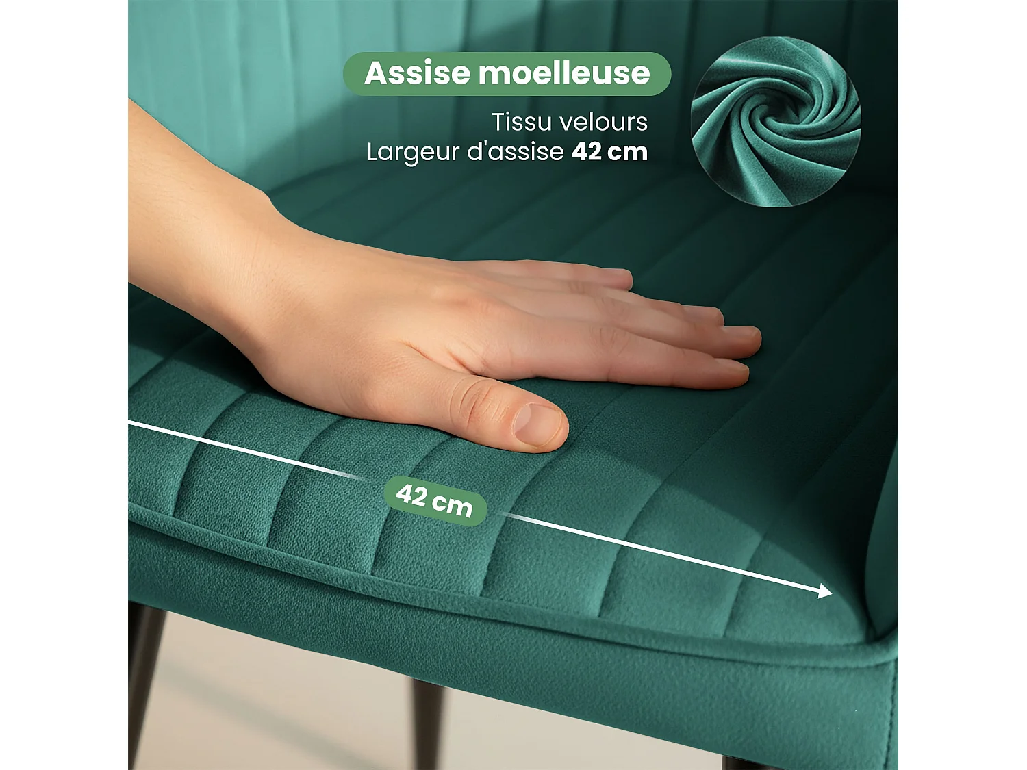 Set van 2 Eetkamerstoelen FLORENCE met Armleuningen / Gestoffeerde Stoelen / Fluwelen Stoelen en Metalen Poten / Flesgroen met zwarte benen