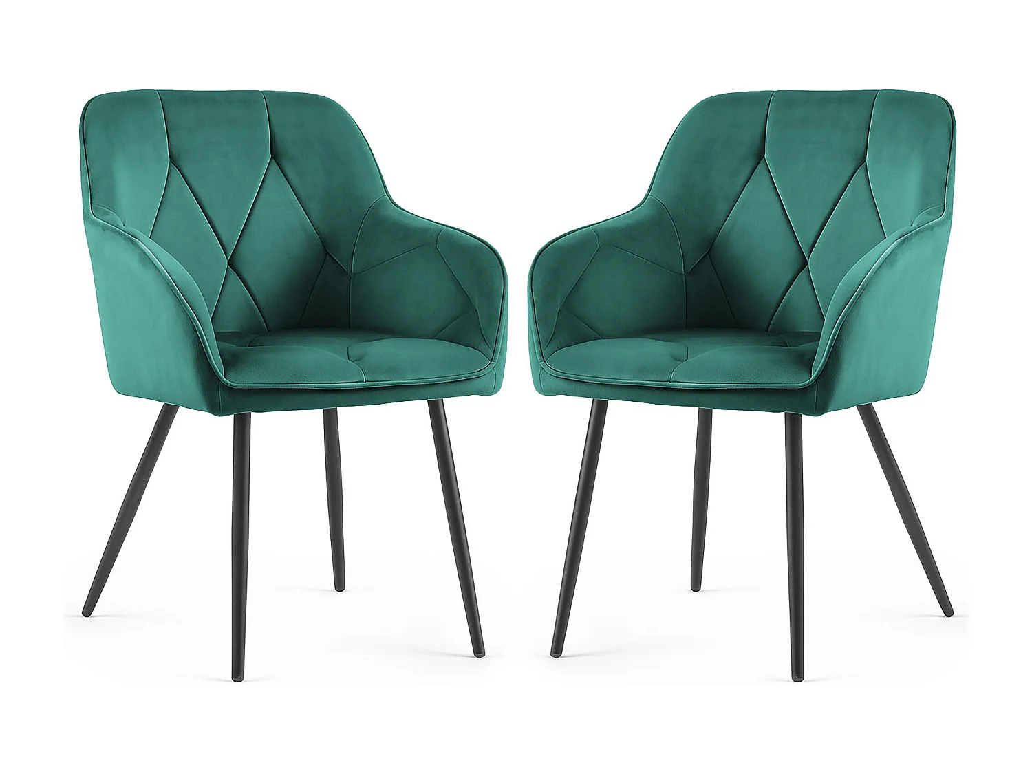 Lot de 2 Chaises en velours matelassées DIAMANTE Vert Bouteille pieds noirs
