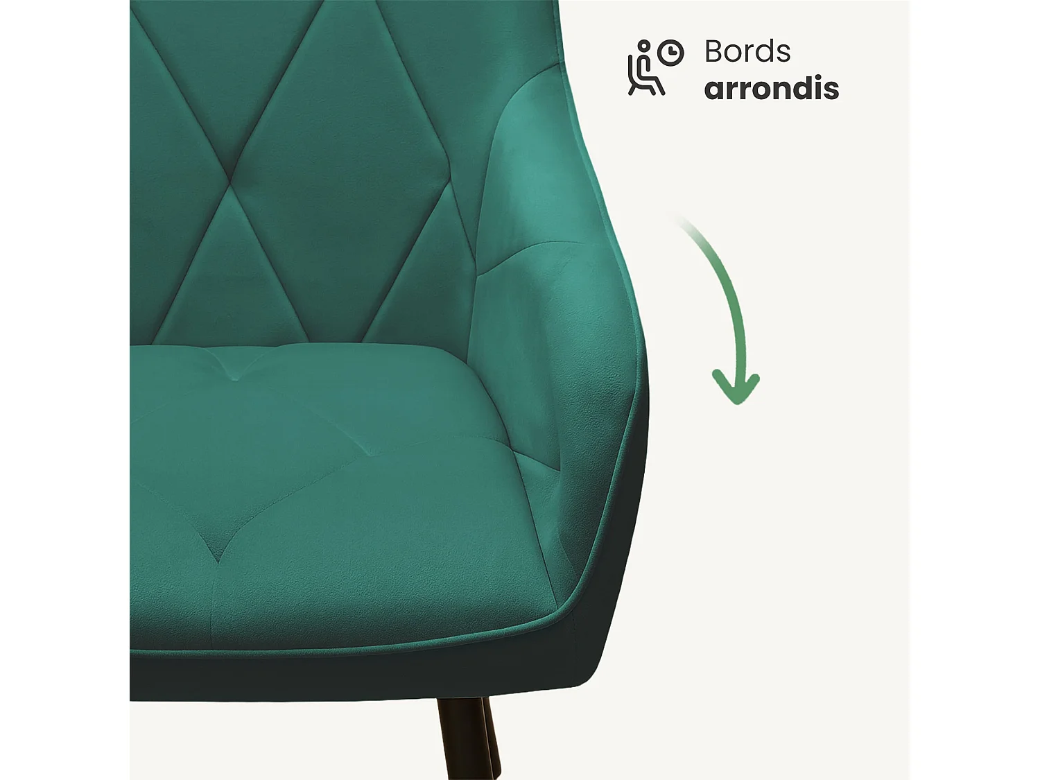 Lot de 2 Chaises en velours matelassées DIAMANTE Vert Bouteille pieds noirs