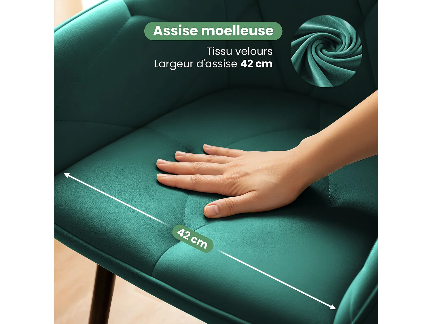 Lot de 2 Chaises en velours matelassées DIAMANTE Vert Bouteille pieds noirs