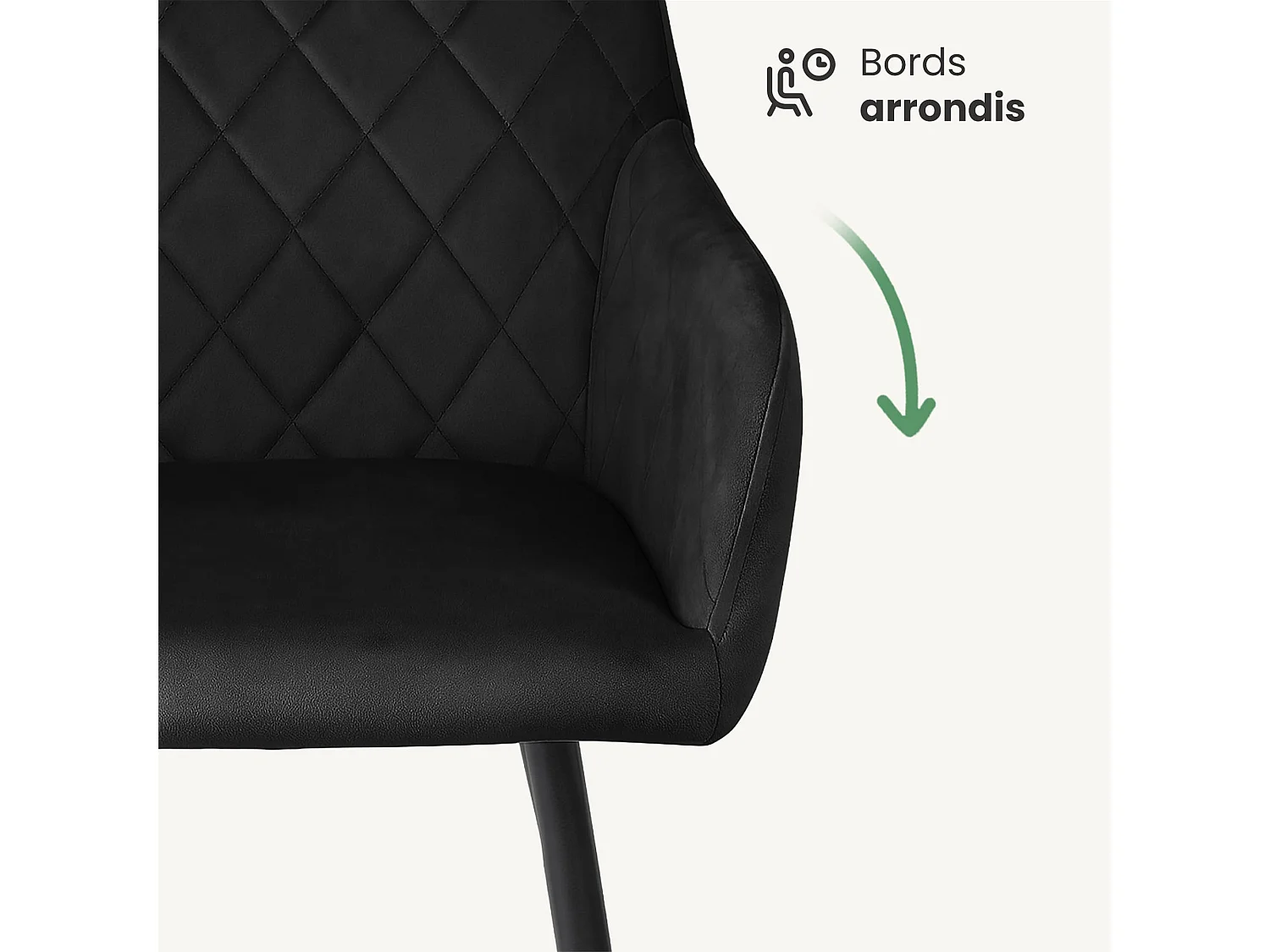 Lot de 2 Chaises en velours matelassées en losanges VELTO Noir pieds noirs