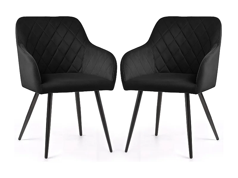 Lot de 2 Chaises en velours matelassées en losanges VELTO Noir pieds noirs
