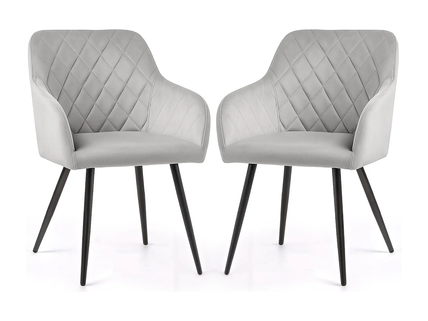 Lot de 2 Chaises en velours matelassées en losanges VELTO Gris pieds noirs
