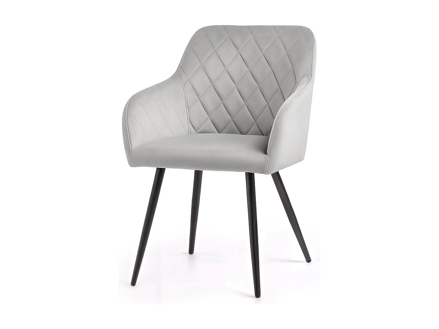 Lot de 2 Chaises en velours matelassées en losanges VELTO Gris pieds noirs