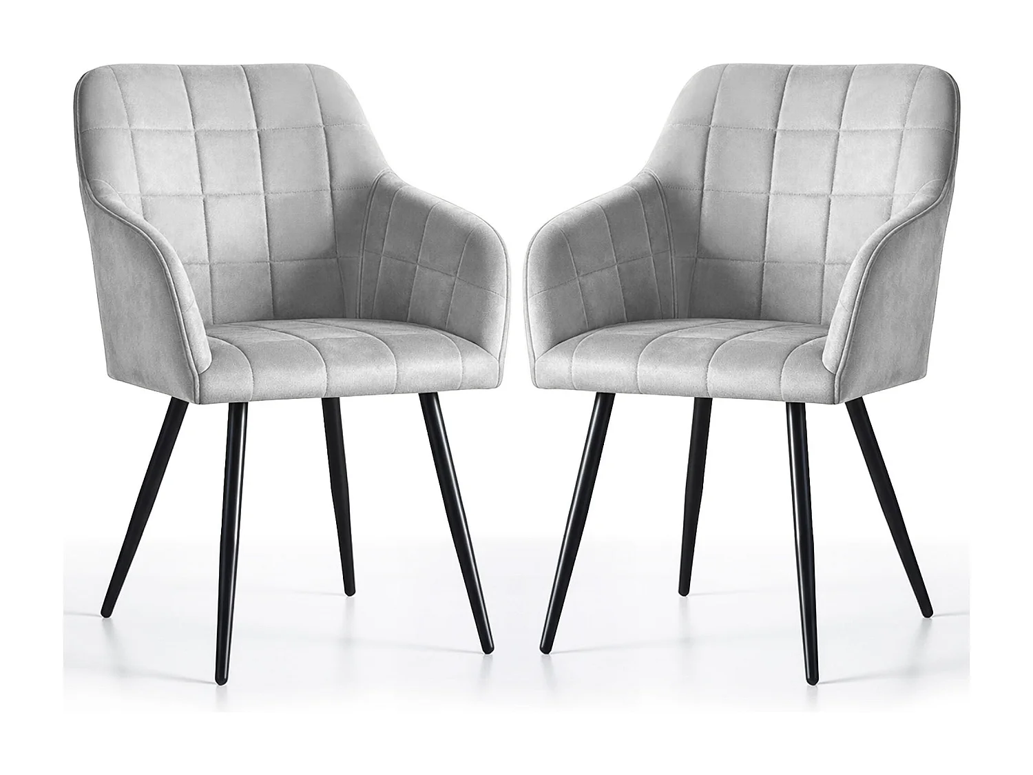 Lot de 2 Chaises rembourrées à surpiqûres carrées LUXANO Gris pieds noirs