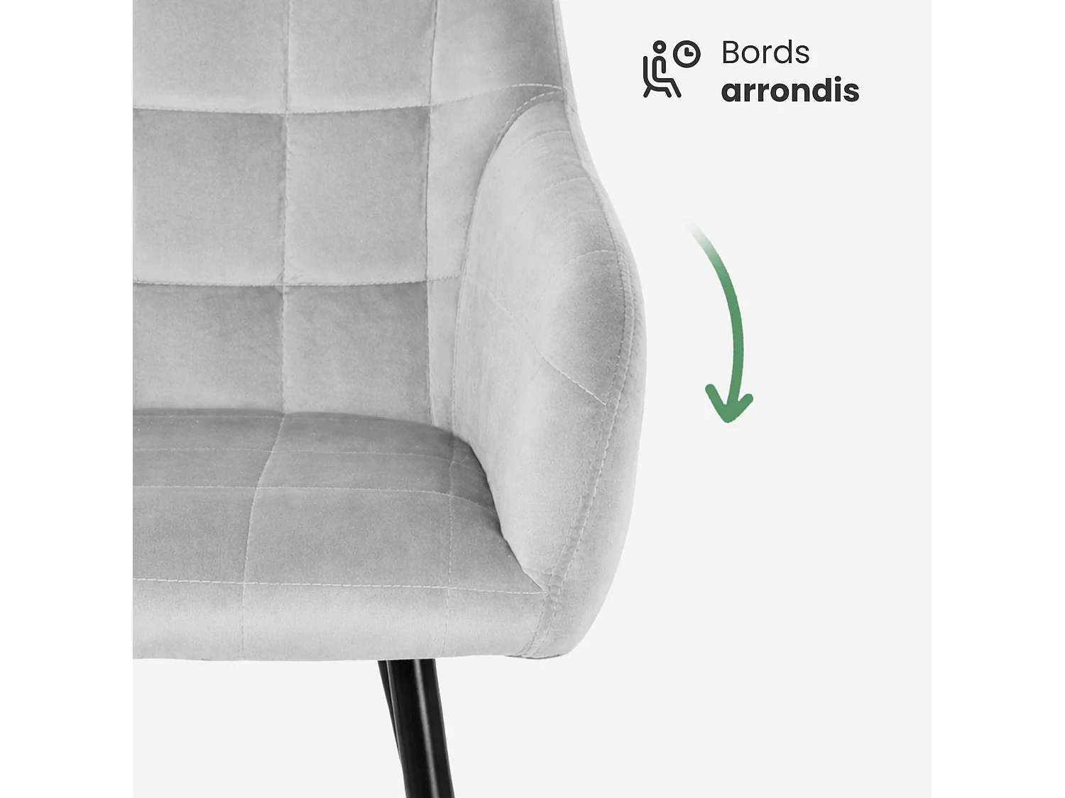 Lot de 2 Chaises rembourrées à surpiqûres carrées LUXANO Gris pieds noirs