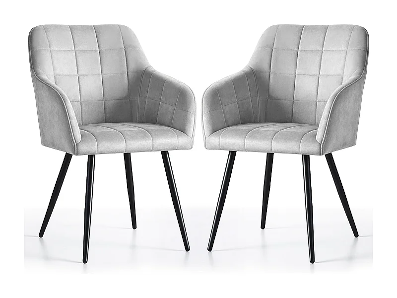 Lot de 2 Chaises rembourrées à surpiqûres carrées LUXANO Gris pieds noirs