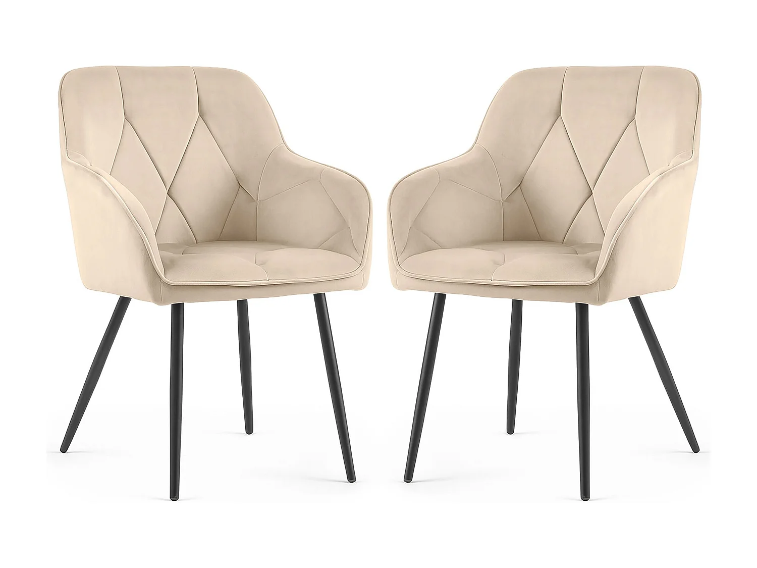 Lot de 2 Chaises en velours matelassées DIAMANTE Beige pieds noirs