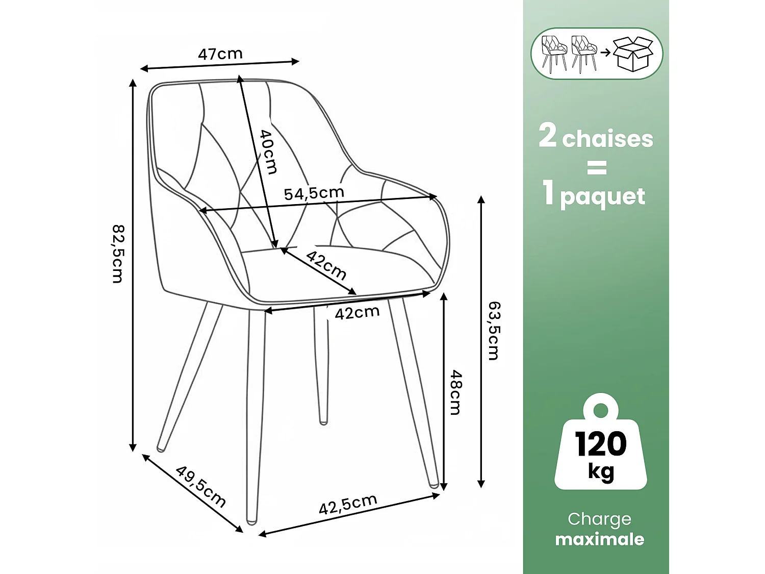 Lot de 2 Chaises en velours matelassées DIAMANTE Beige pieds noirs