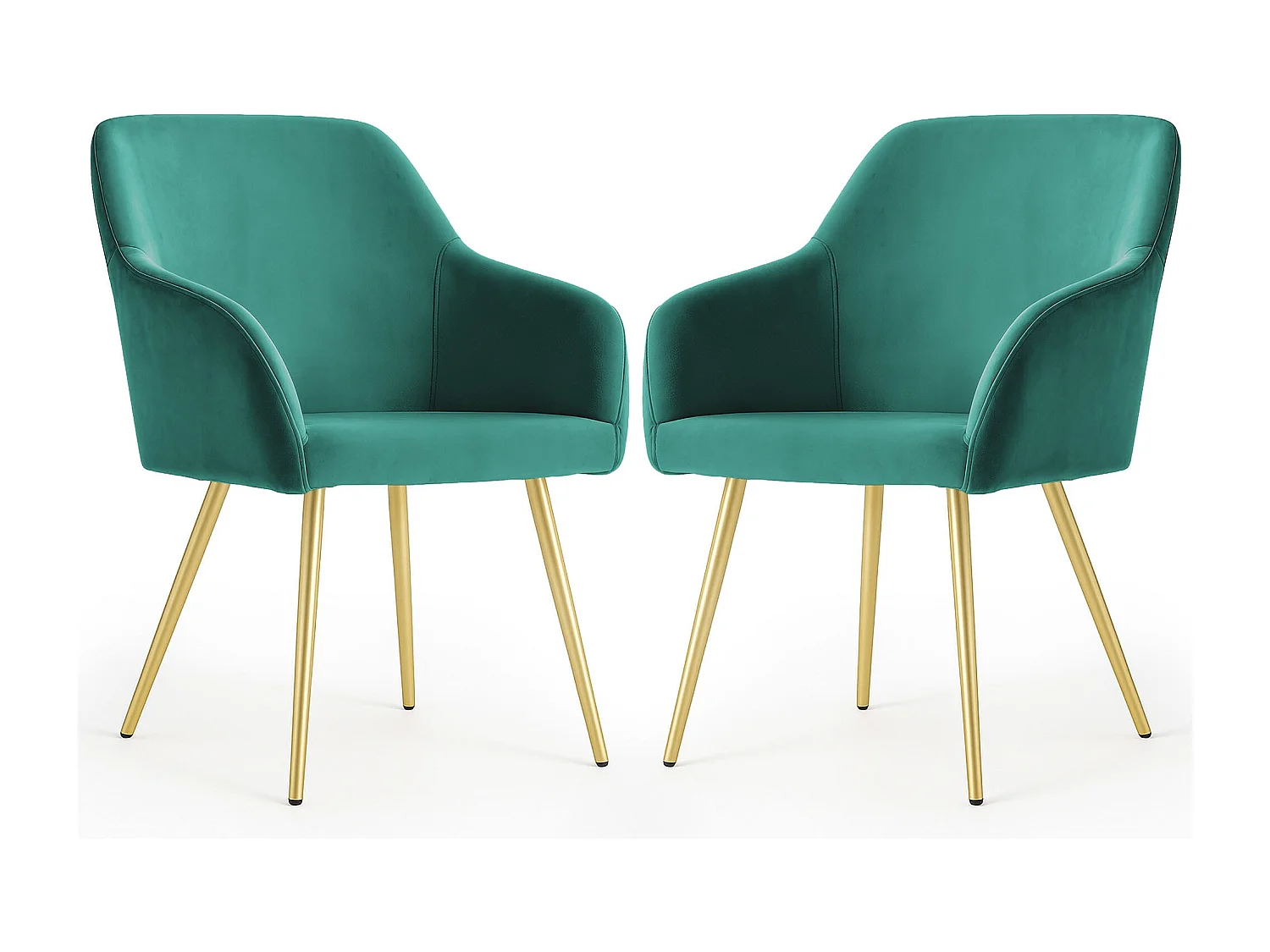 Lot de 2 Chaises en velours lisses ESTELLE Vert Bouteille pieds dorés