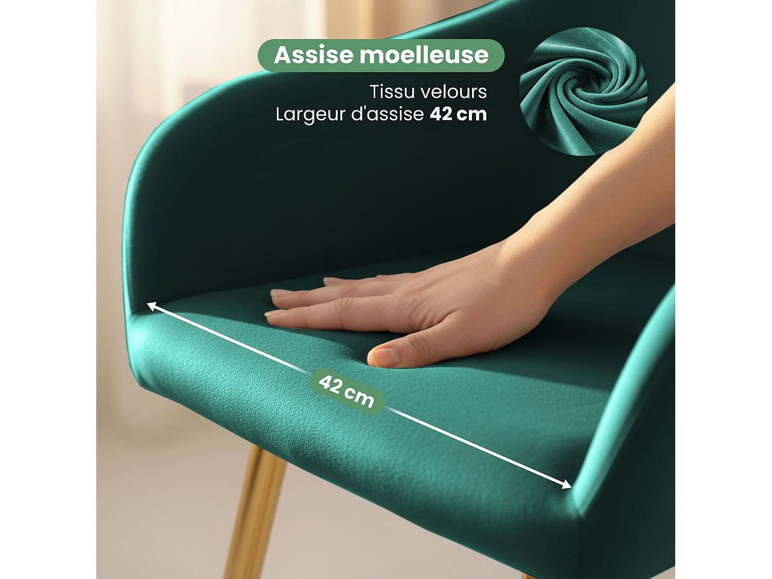 Lot de 2 Chaises en velours lisses ESTELLE Vert Bouteille pieds dorés