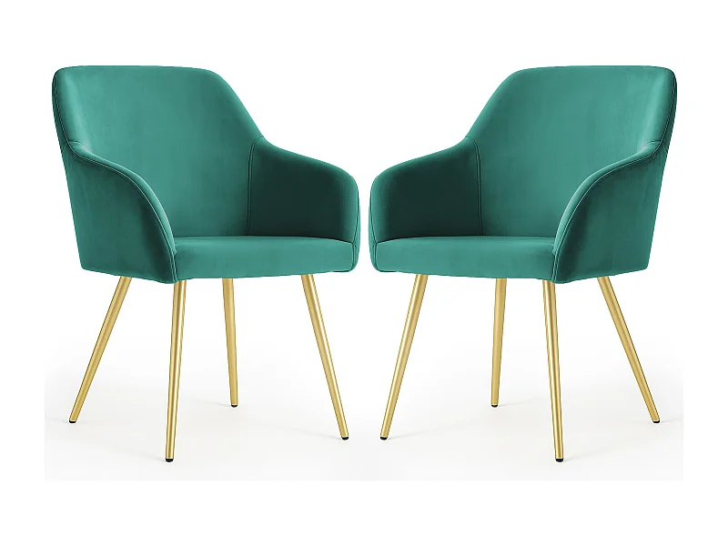 2er Set Glatte Velours Esszimmerstühle ESTELLE Dunkelgrün mit goldenen Beinen
