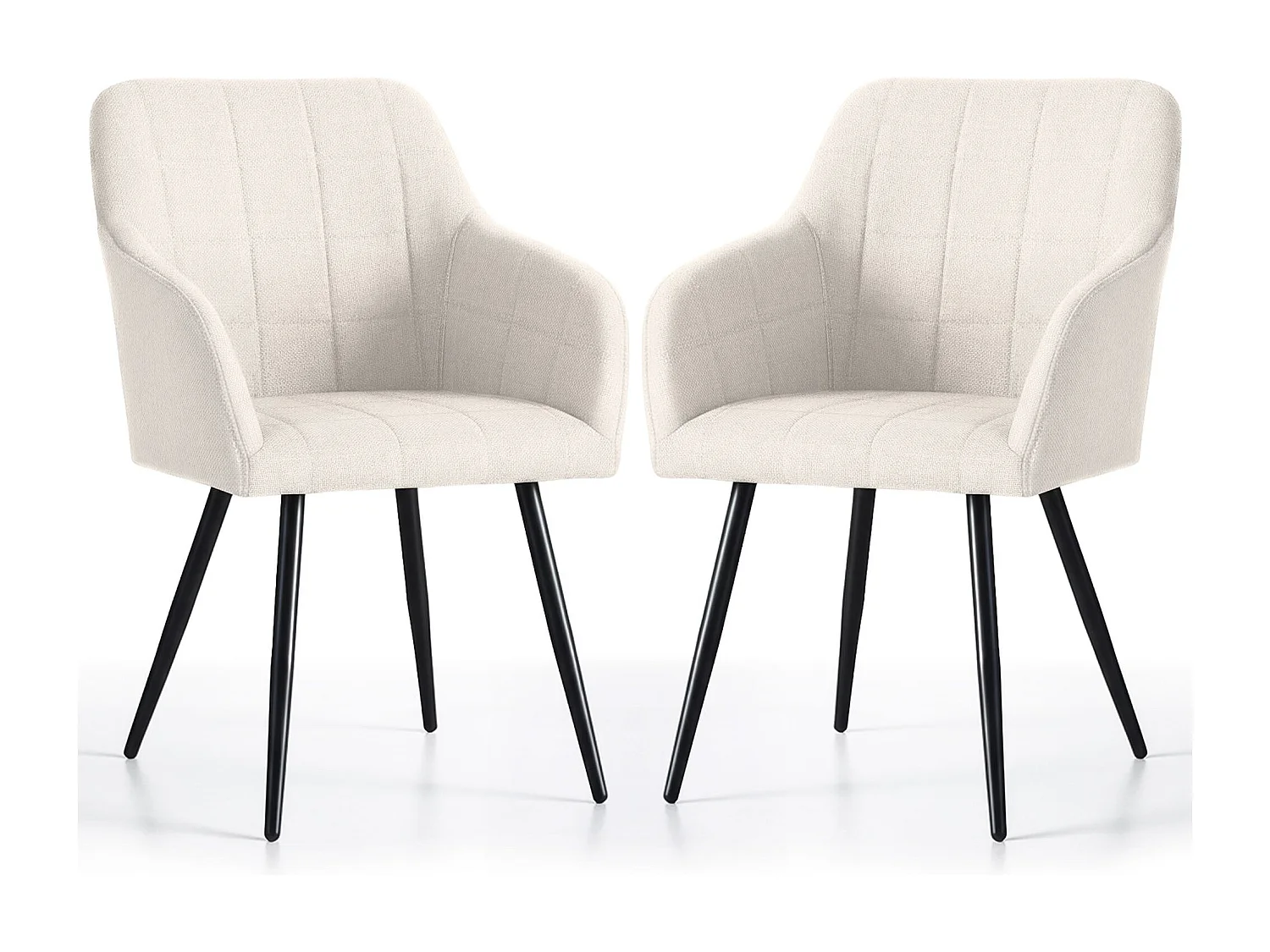 Lot de 2 Chaises rembourrées à surpiqûres carrées LUXANO Crème pieds noirs tissu Lumos