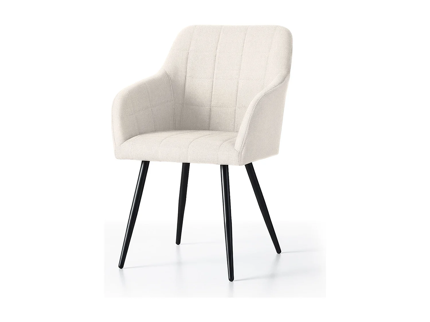 Lot de 2 Chaises rembourrées à surpiqûres carrées LUXANO Crème pieds noirs tissu Lumos