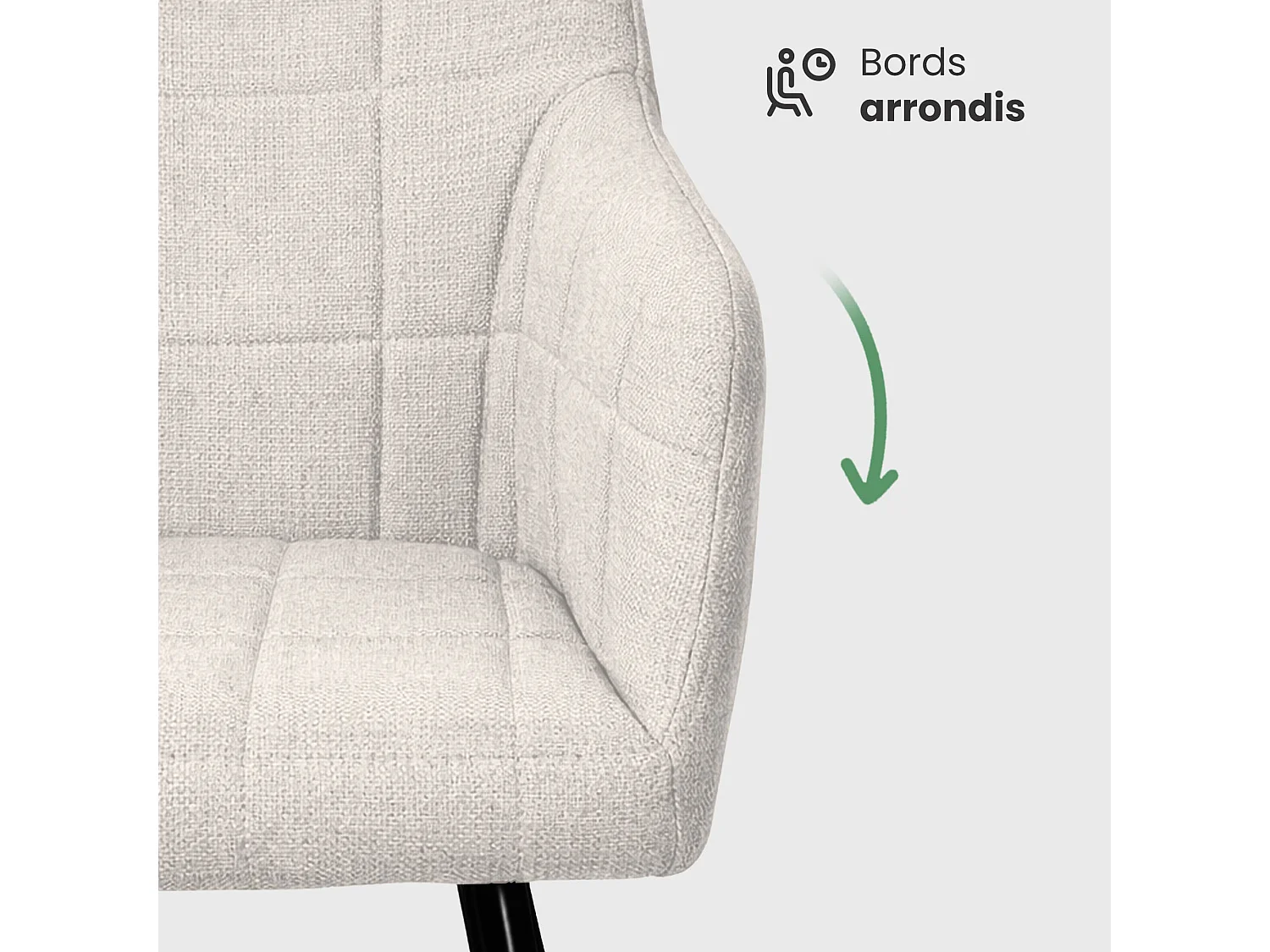 Lot de 2 Chaises rembourrées à surpiqûres carrées LUXANO Crème pieds noirs tissu Lumos