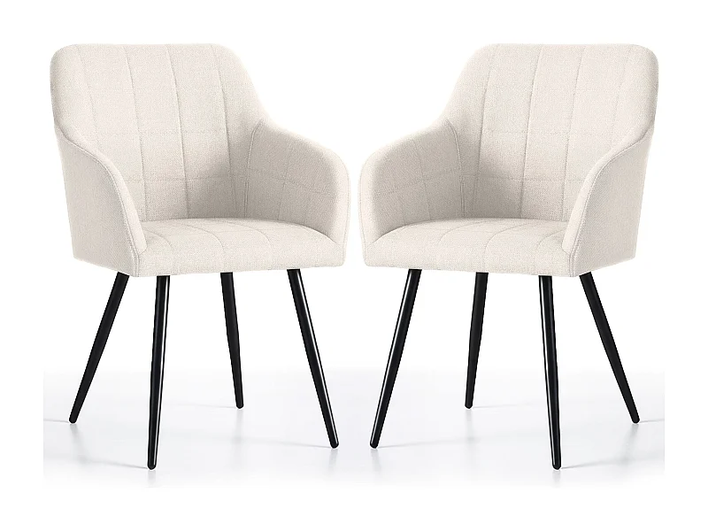 Lot de 2 Chaises rembourrées à surpiqûres carrées LUXANO Crème pieds noirs tissu Lumos