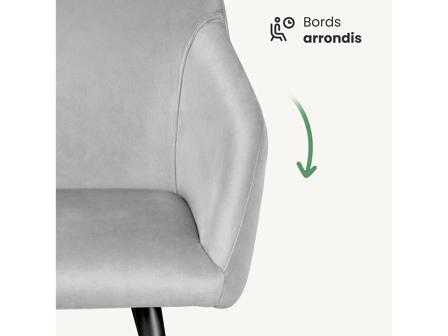 Lot de 2 Chaises en velours lisses ESTELLE Gris pieds noirs