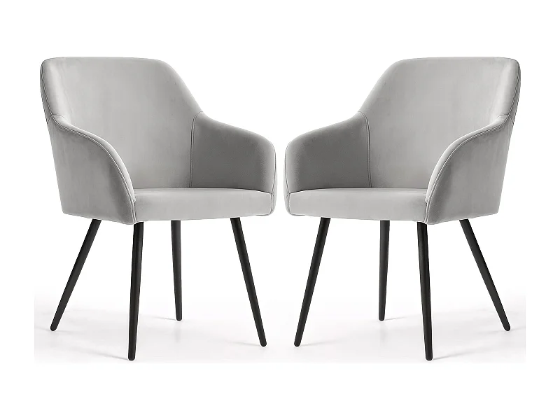 Lot de 2 Chaises en velours lisses ESTELLE Gris pieds noirs