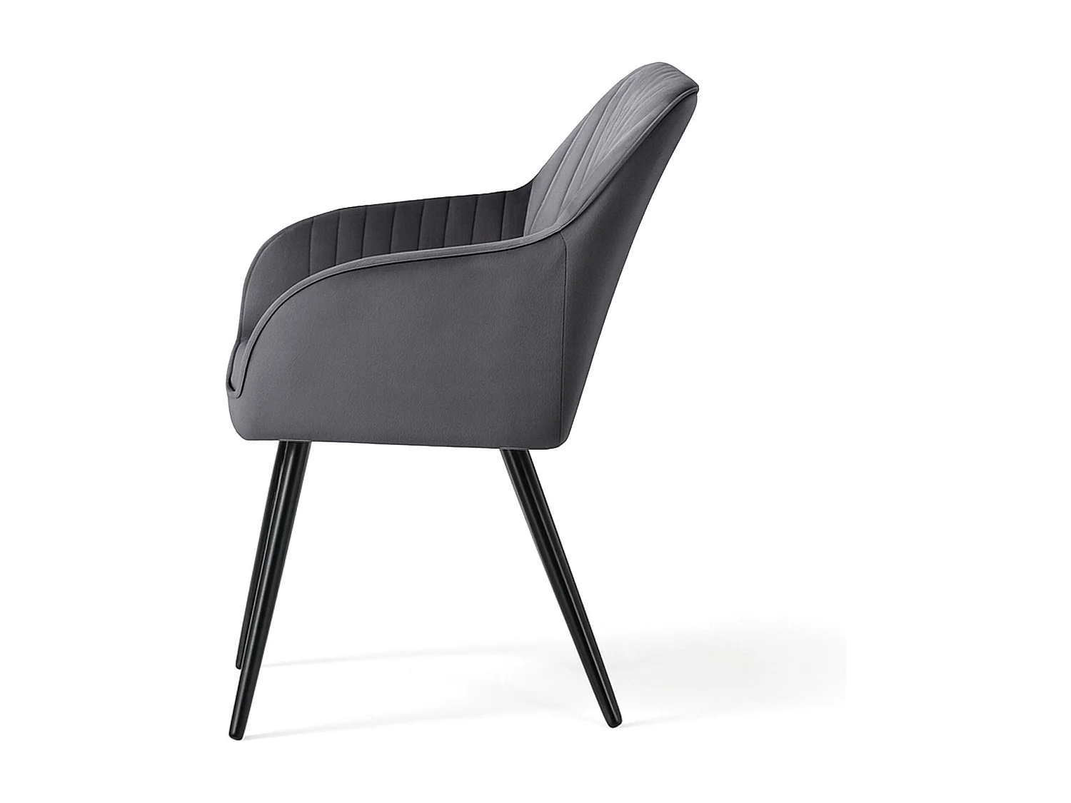 Set van 2 Eetkamerstoelen FLORENCE met Armleuningen / Gestoffeerde Stoelen / Fluwelen Stoelen en Metalen Poten / Antraciet met zwarte benen