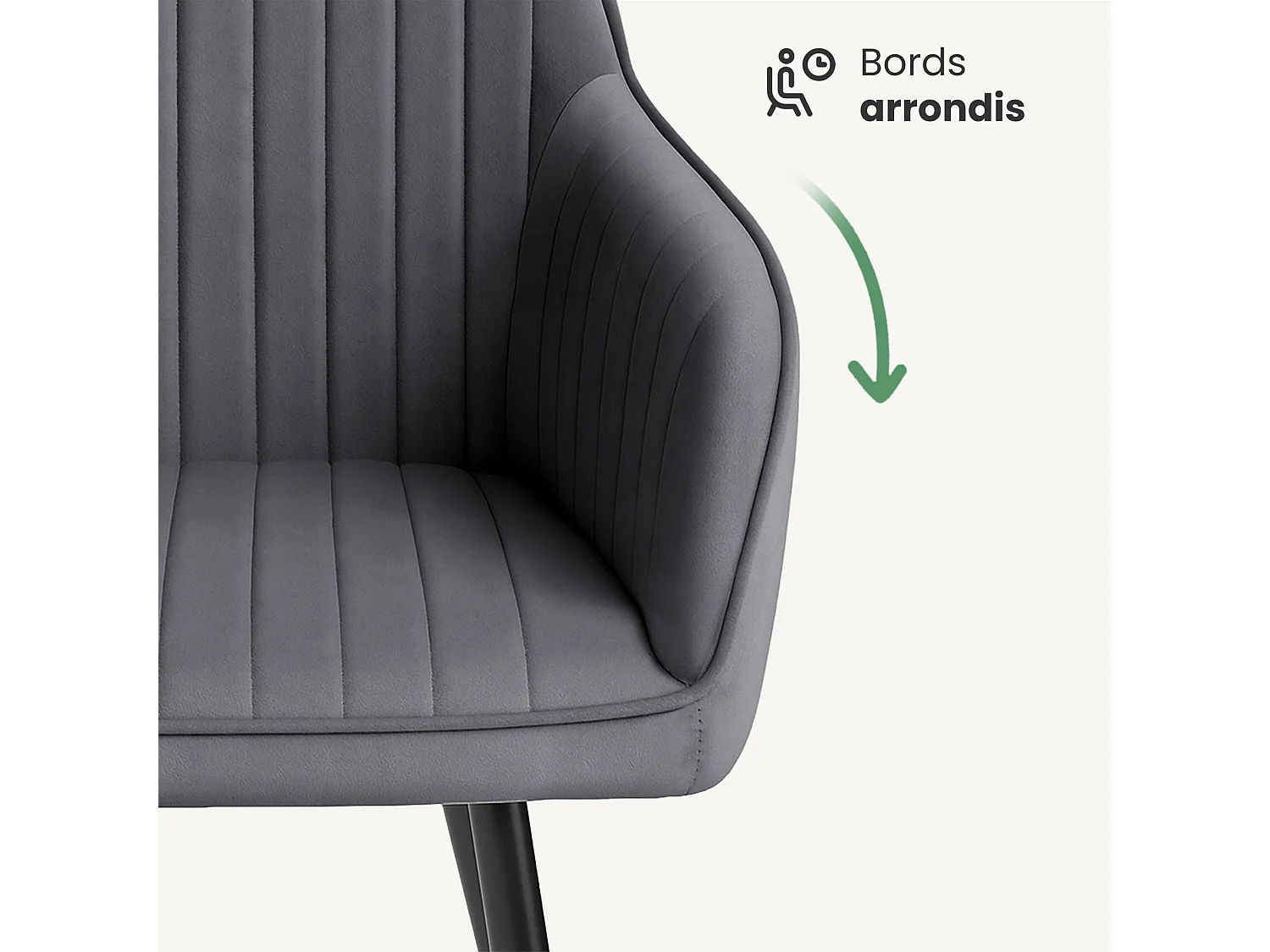 Set van 2 Eetkamerstoelen FLORENCE met Armleuningen / Gestoffeerde Stoelen / Fluwelen Stoelen en Metalen Poten / Antraciet met zwarte benen