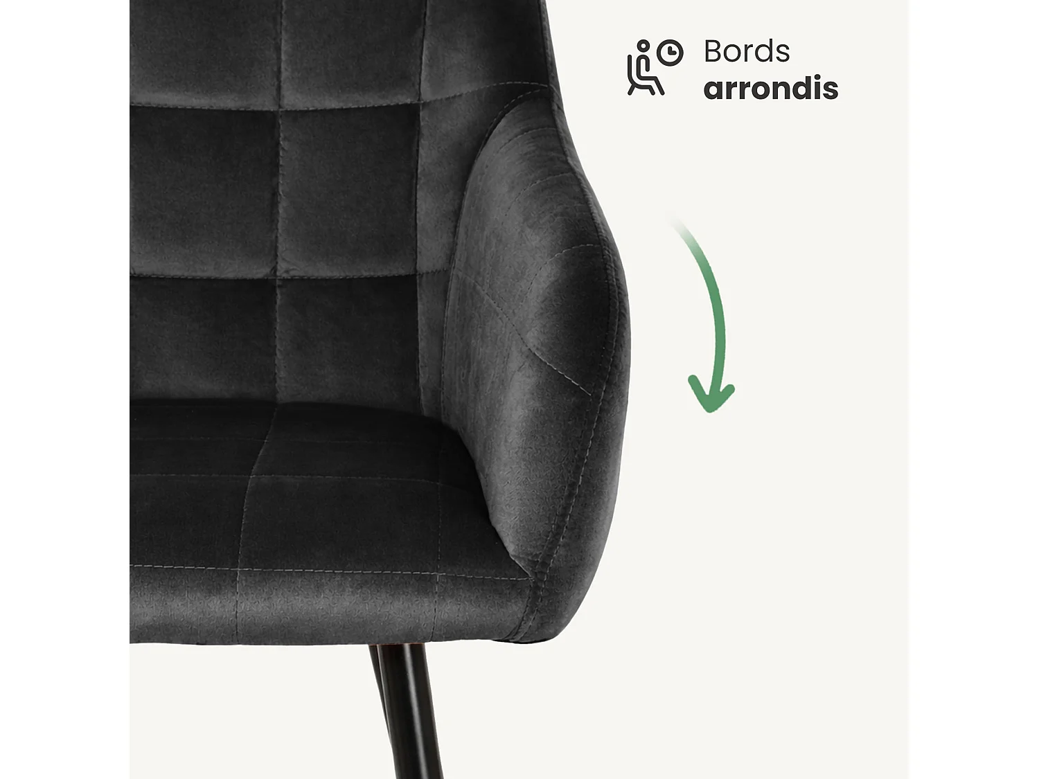 Lot de 2 Chaises rembourrées à surpiqûres carrées LUXANO Noir pieds noirs