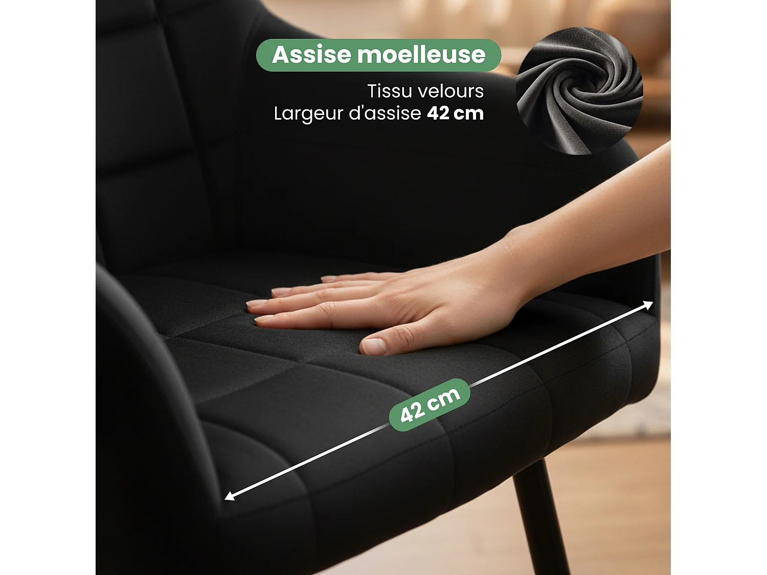 Lot de 2 Chaises rembourrées à surpiqûres carrées LUXANO Noir pieds noirs