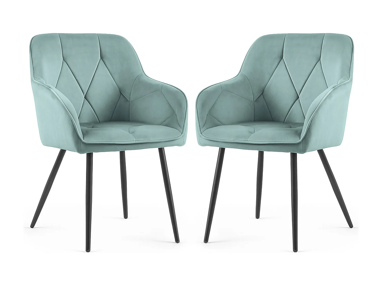 Lot de 2 Chaises en velours matelassées DIAMANTE Turquoise pieds noirs