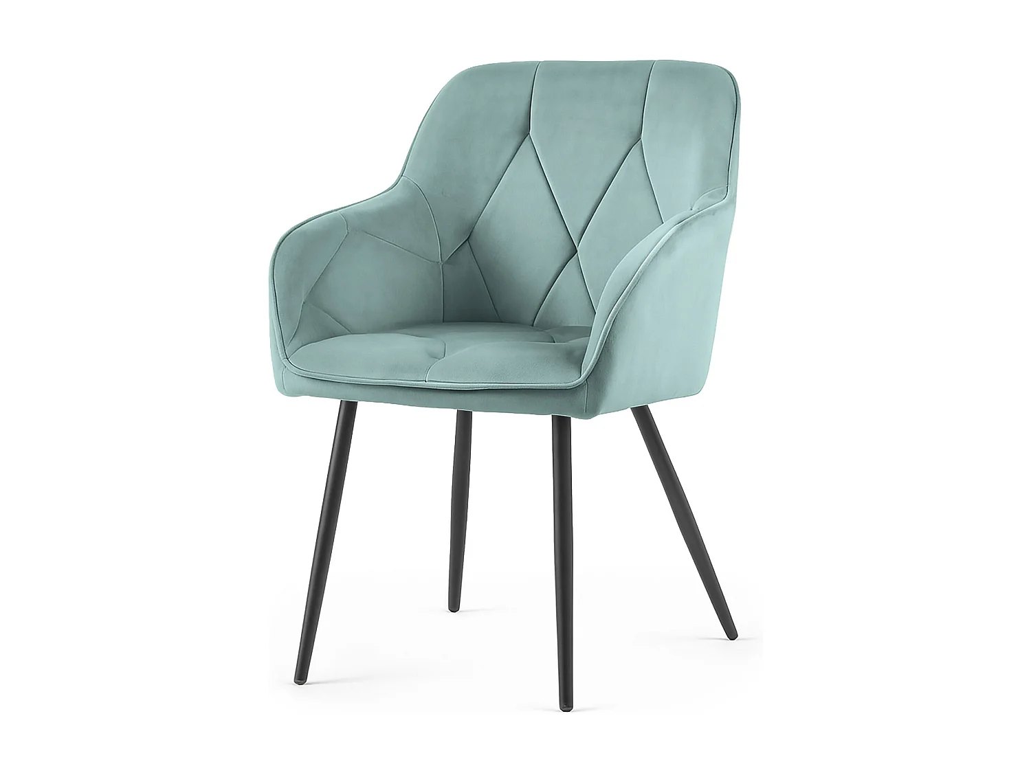 Lot de 2 Chaises en velours matelassées DIAMANTE Turquoise pieds noirs