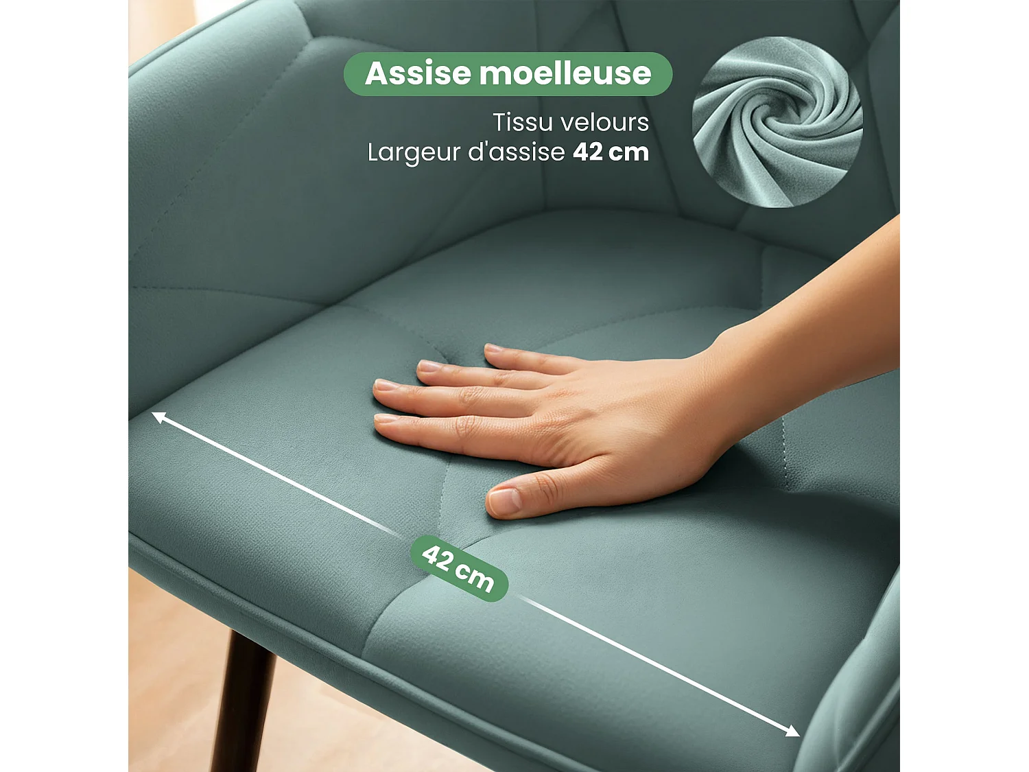 Lot de 2 Chaises en velours matelassées DIAMANTE Turquoise pieds noirs