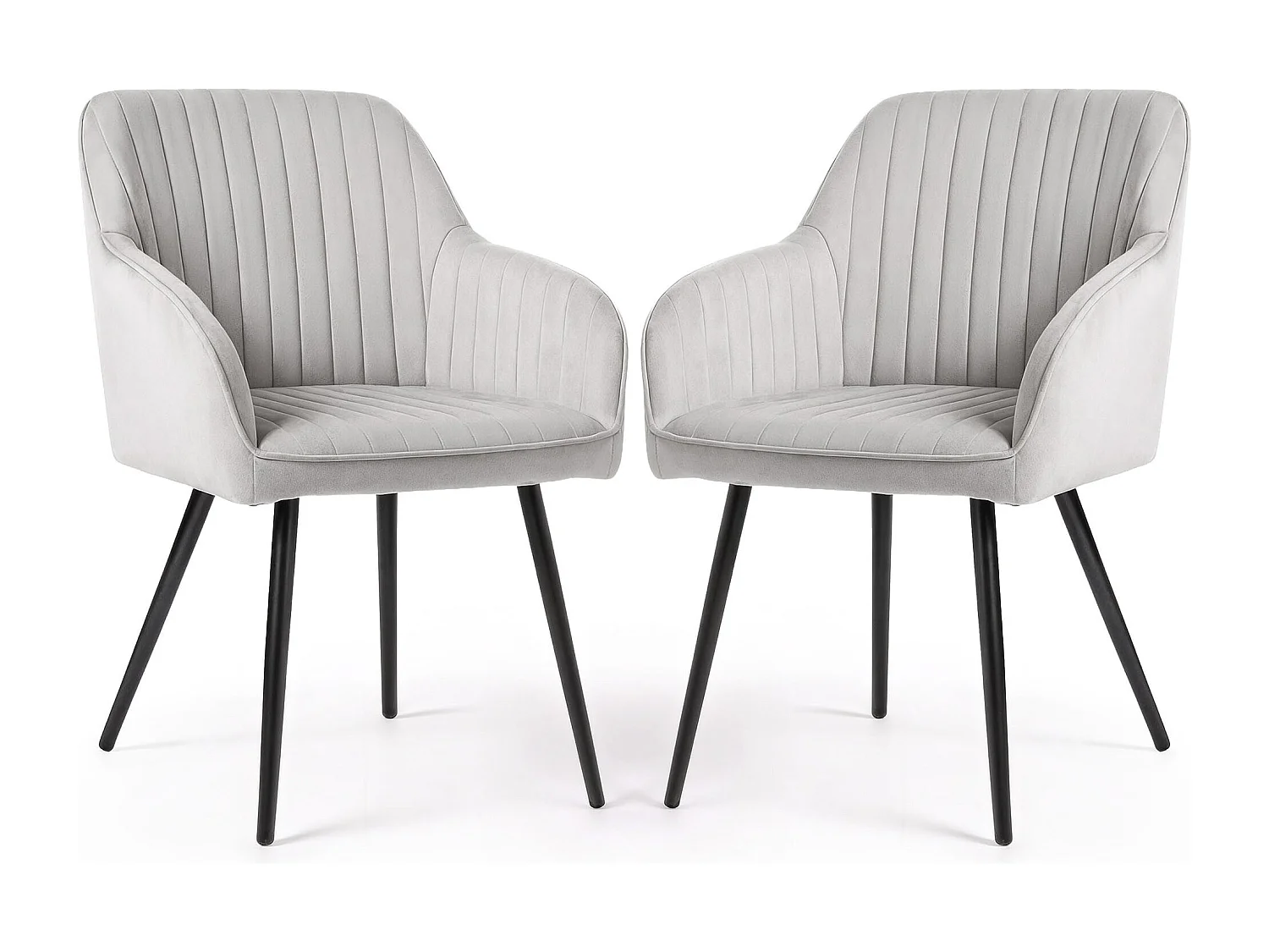 Set van 2 Eetkamerstoelen FLORENCE met Armleuningen / Gestoffeerde Stoelen / Fluwelen Stoelen en Metalen Poten / Grijs met zwarte benen