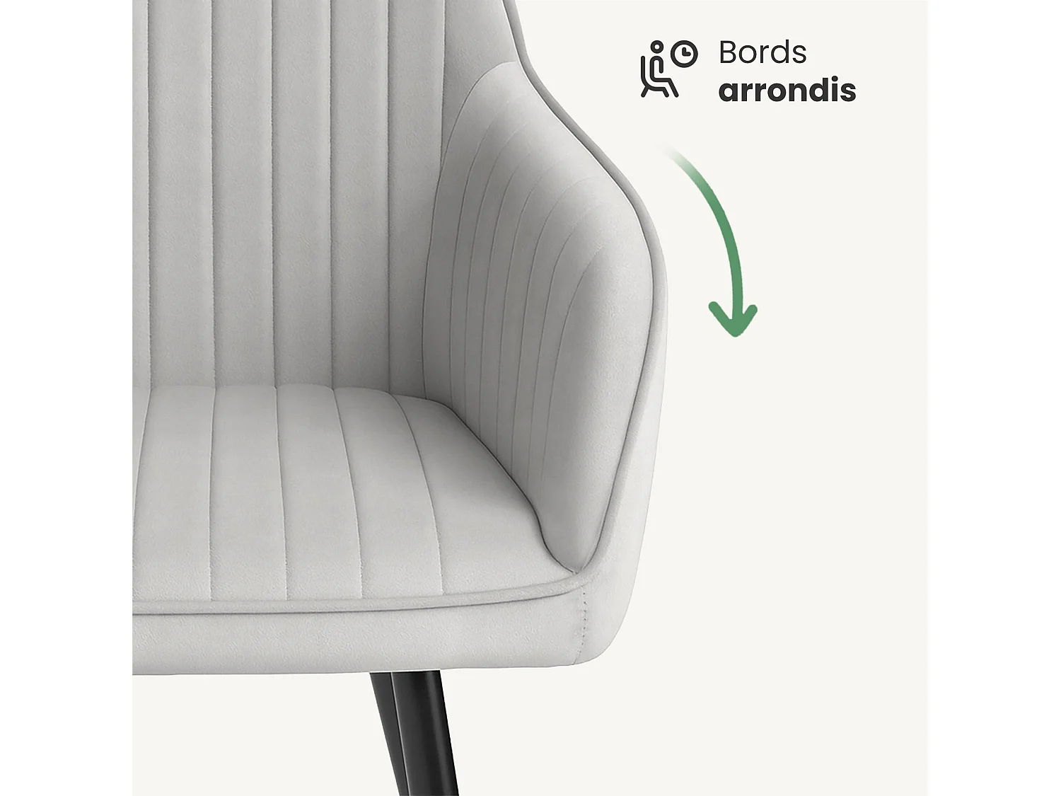 Set van 2 Eetkamerstoelen FLORENCE met Armleuningen / Gestoffeerde Stoelen / Fluwelen Stoelen en Metalen Poten / Grijs met zwarte benen