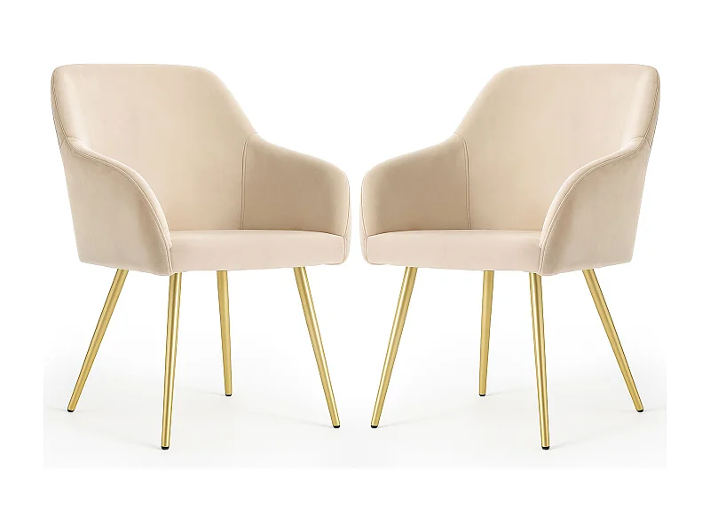 Jogo de 2 cadeiras em veludo liso ESTELLE Bege com pés dourados