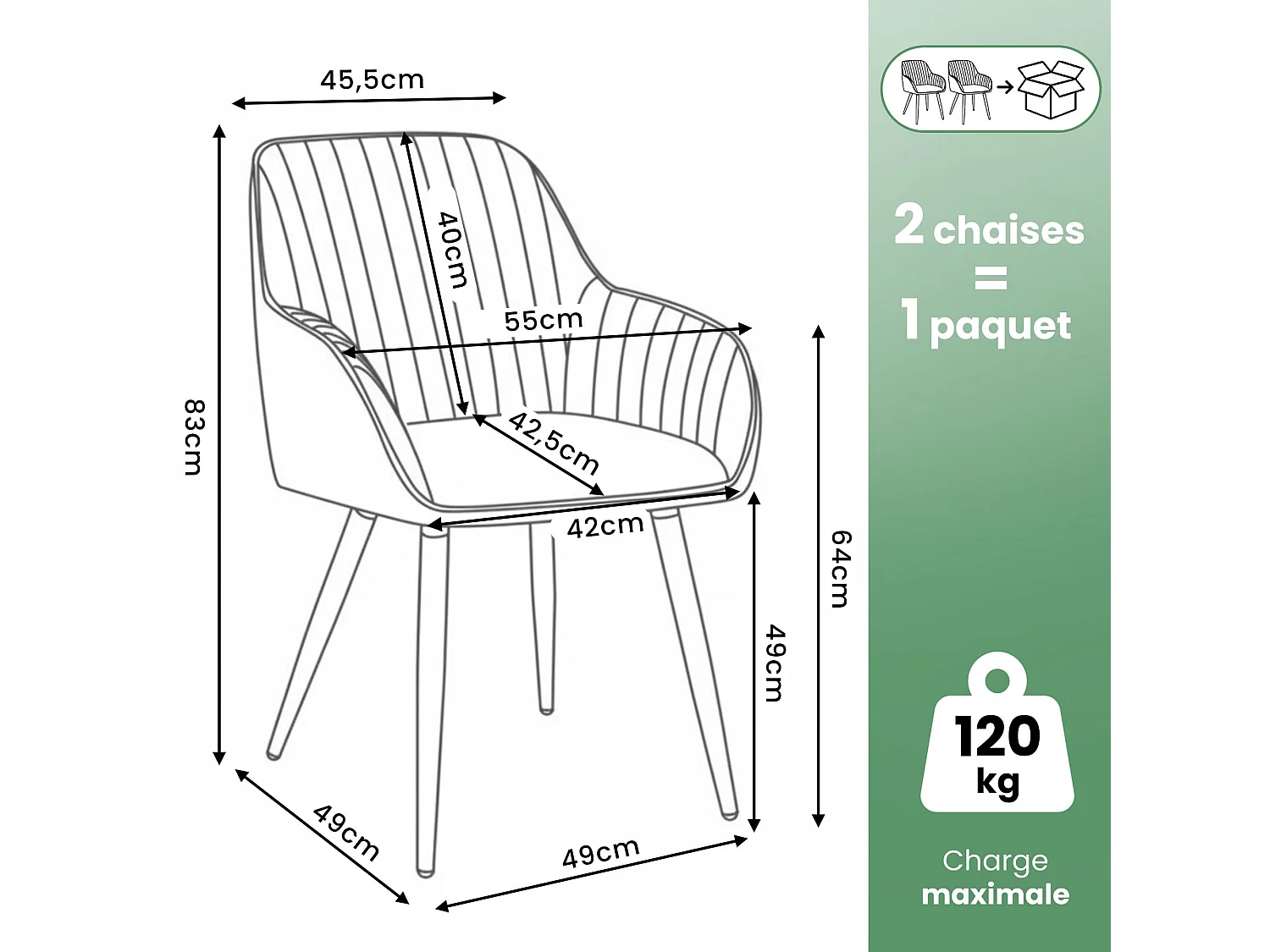 Lot de 2 Chaises pivotantes en velours à surpiqûres TURNO Beige pieds noirs