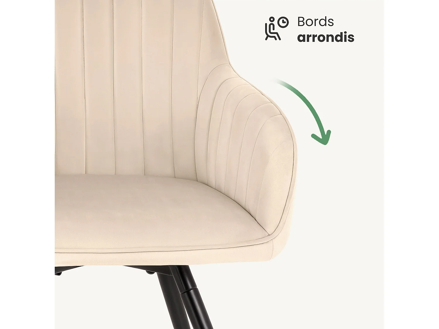 Lot de 2 Chaises pivotantes en velours à surpiqûres TURNO Beige pieds noirs