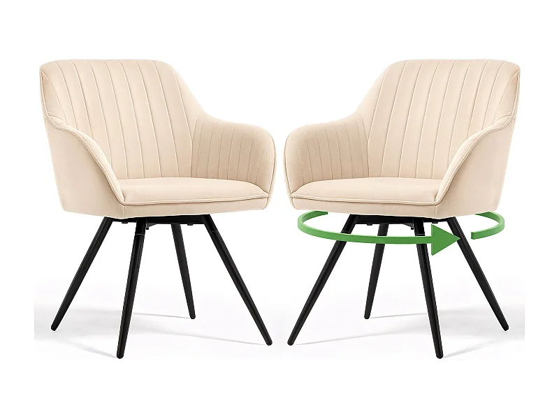 Lot de 2 Chaises pivotantes en velours à surpiqûres TURNO Beige pieds noirs
