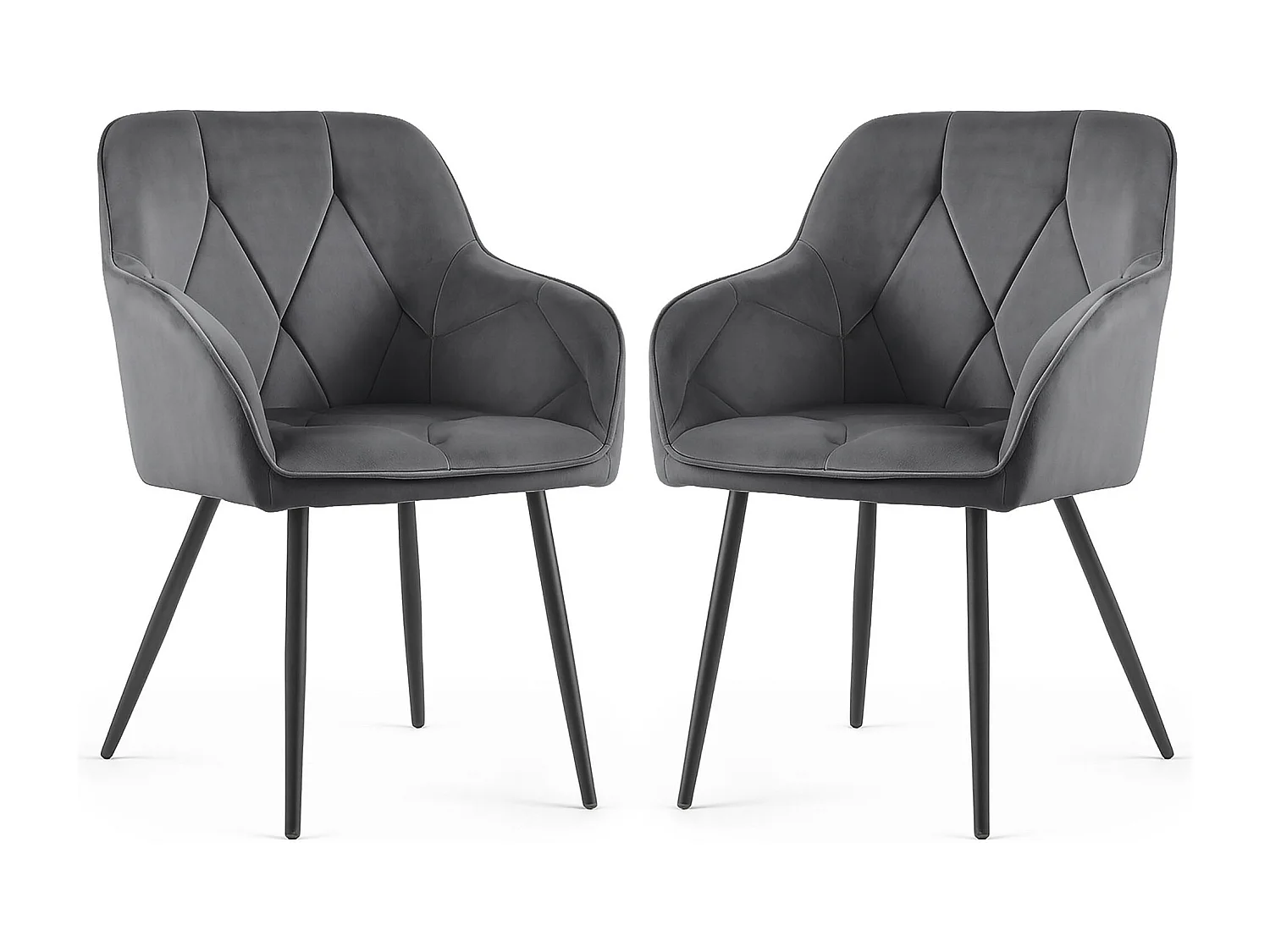 Lot de 2 Chaises en velours matelassées DIAMANTE Anthracite pieds noirs