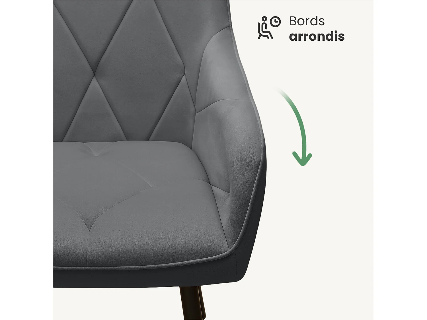 Lot de 2 Chaises en velours matelassées DIAMANTE Anthracite pieds noirs