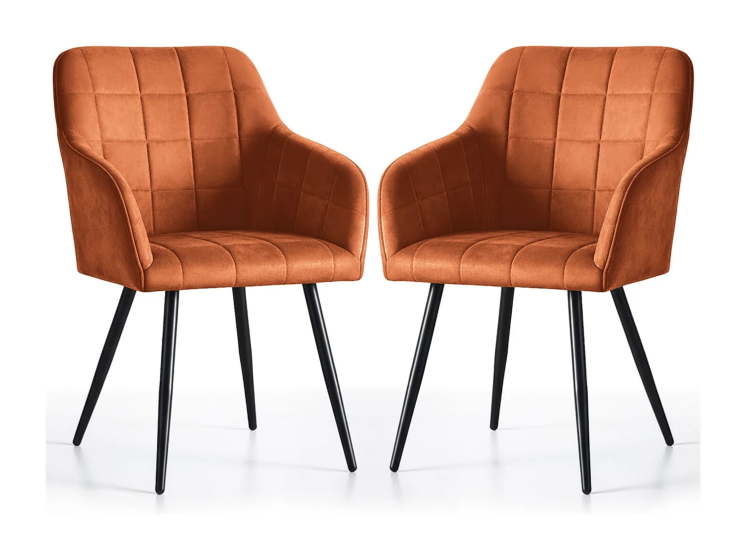 Lot de 2 Chaises rembourrées à surpiqûres carrées LUXANO Cuivre pieds noirs