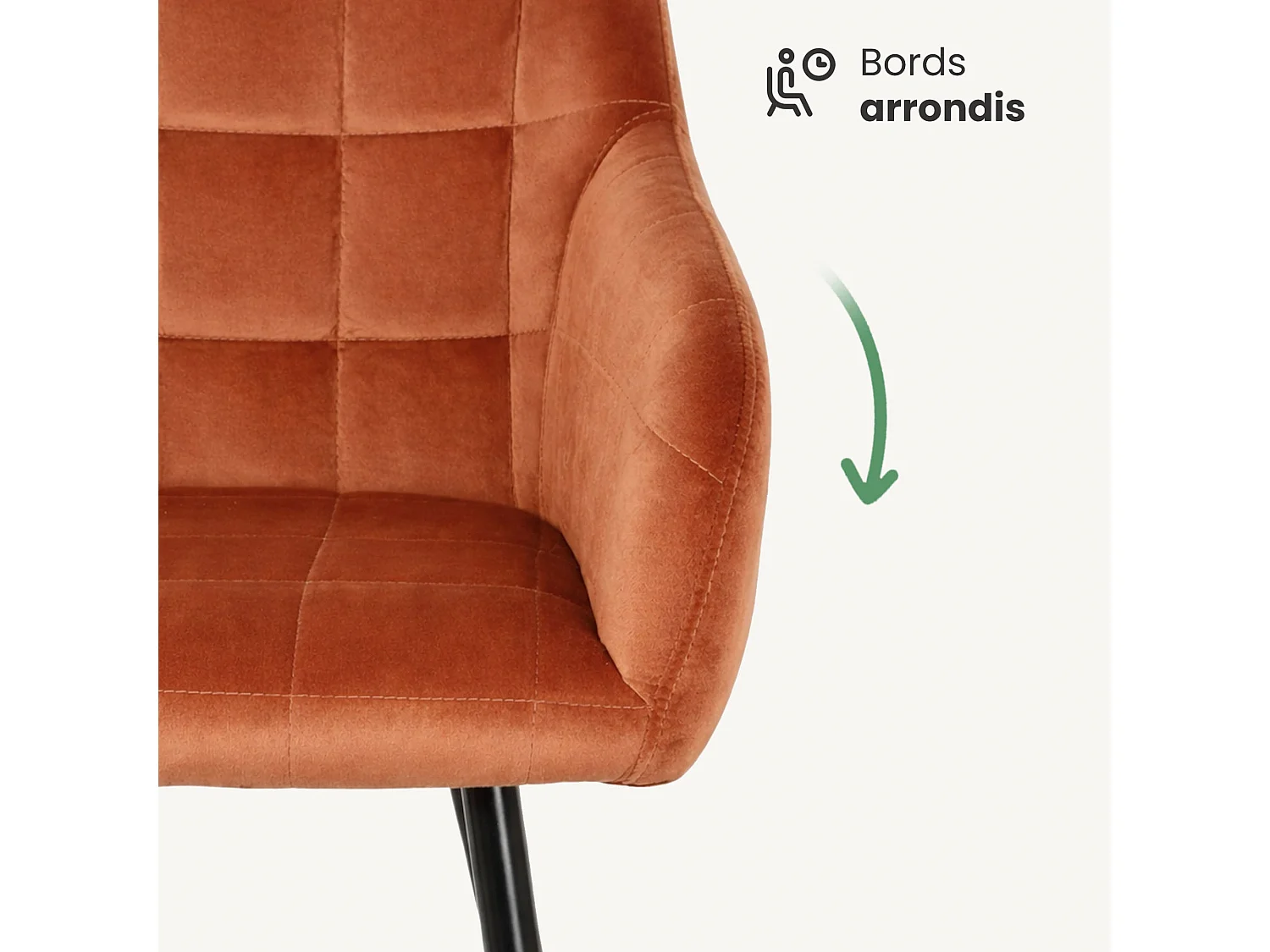 Lot de 2 Chaises rembourrées à surpiqûres carrées LUXANO Cuivre pieds noirs