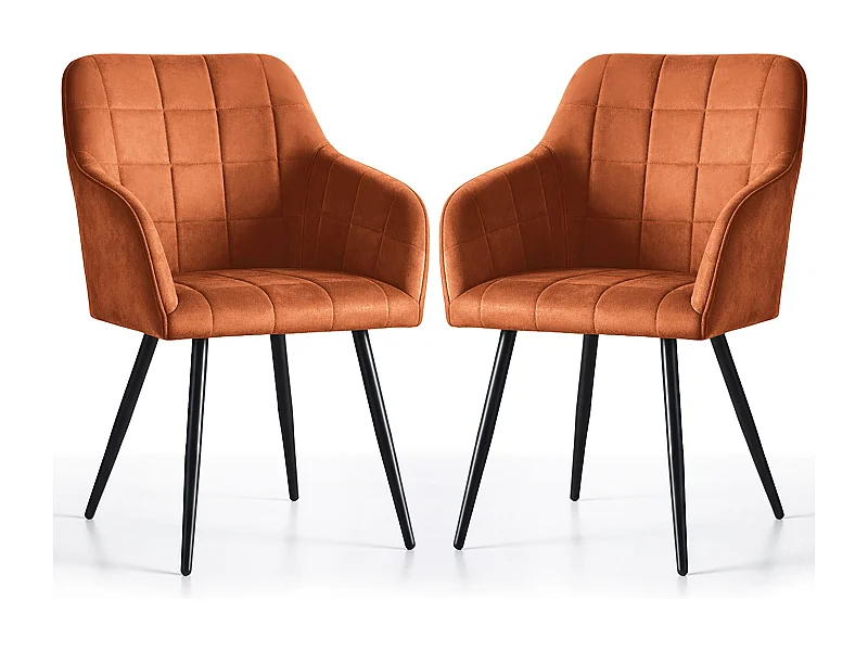 Jogo de 2 cadeiras acolchoadas com costuras quadradas LUXANO Cobre com pés pretos