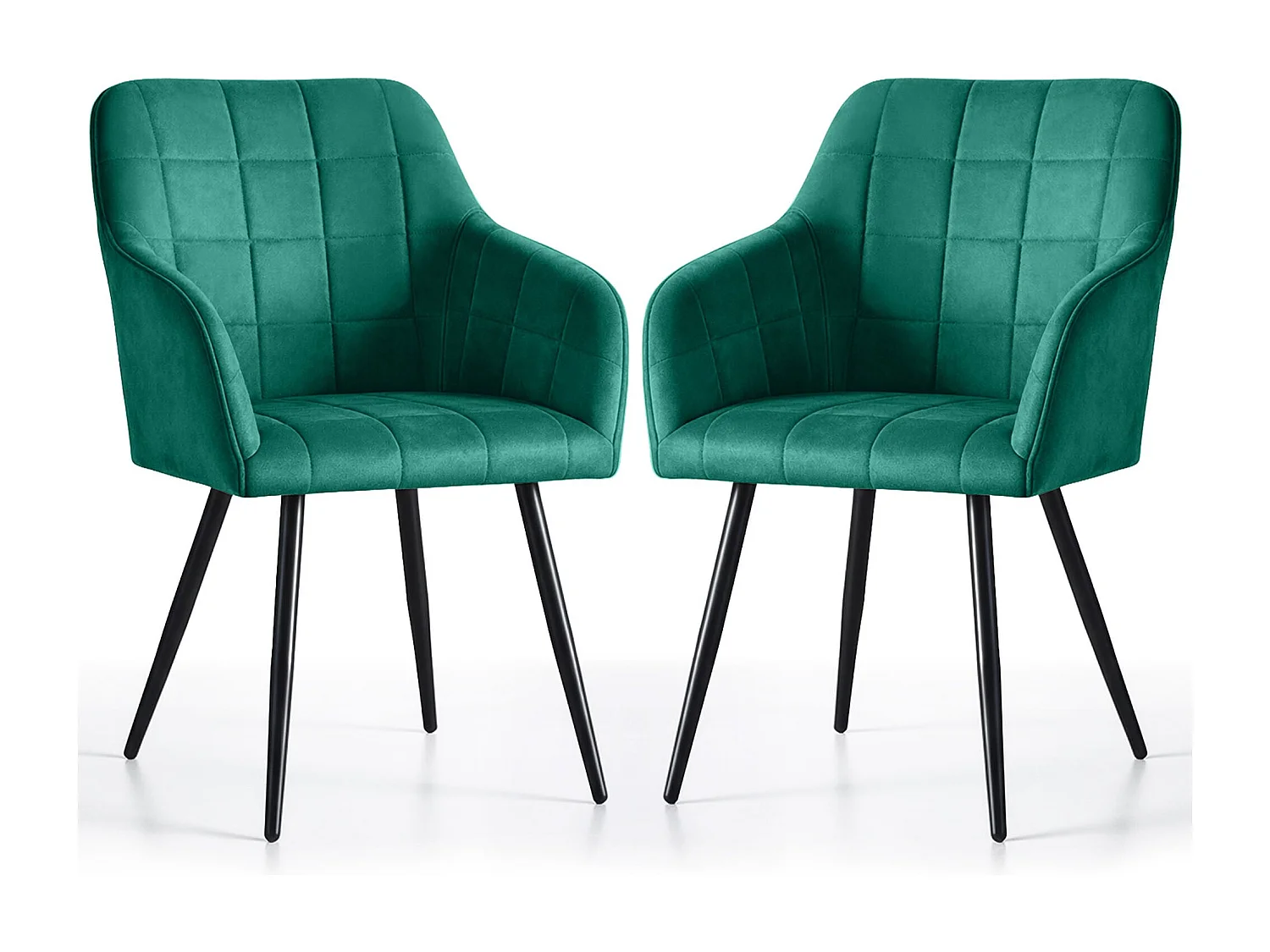 Lot de 2 Chaises rembourrées à surpiqûres carrées LUXANO Vert Bouteille pieds noirs