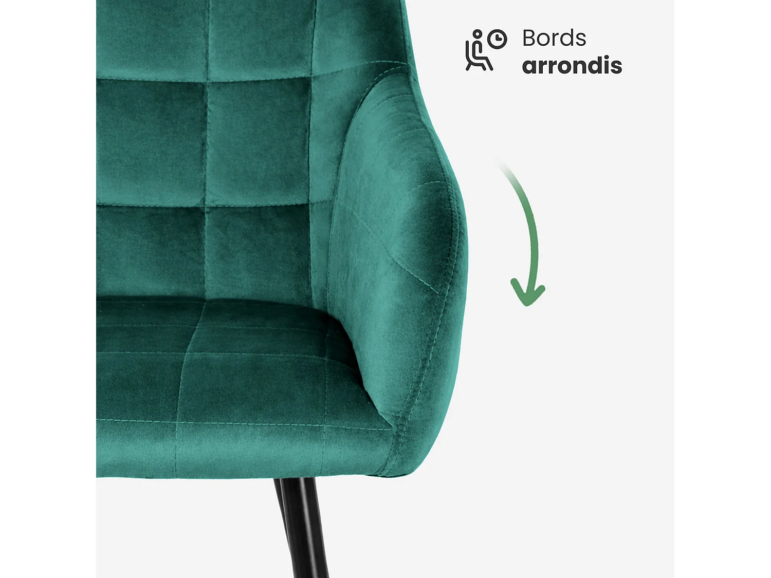 Lot de 2 Chaises rembourrées à surpiqûres carrées LUXANO Vert Bouteille pieds noirs