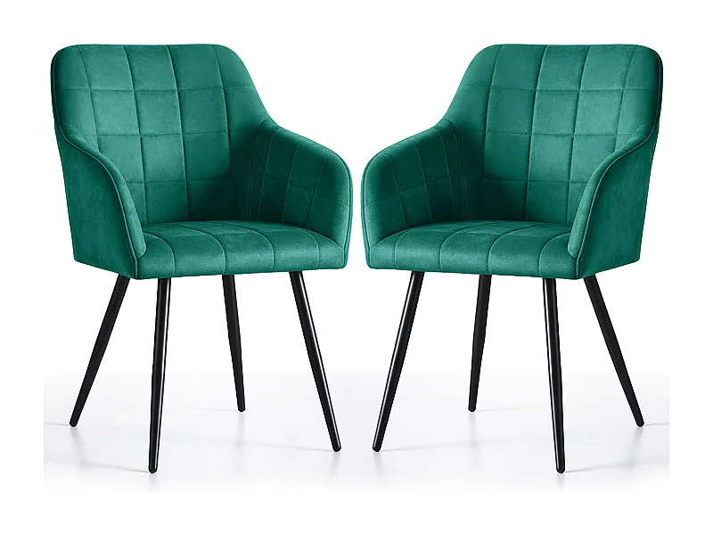 2er Set Polsterstühle mit quadratischen Ziernähten LUXANO Dunkelgrün mit schwarzen Beinen