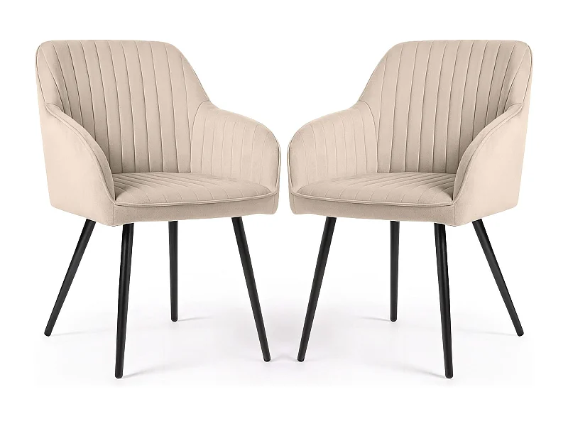 2x Welurowe krzesło tapicerowane z przeszyciami Beżowe FLORENCE Czarne nogi