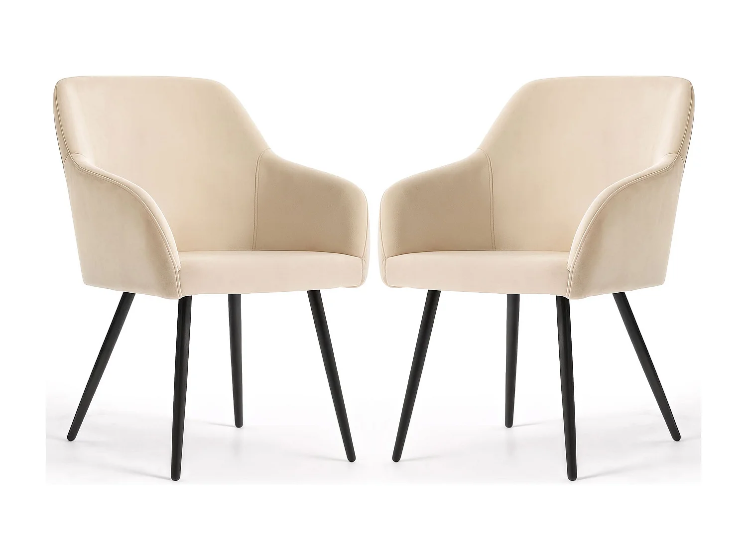 Lot de 2 Chaises en velours lisses ESTELLE Beige pieds noirs