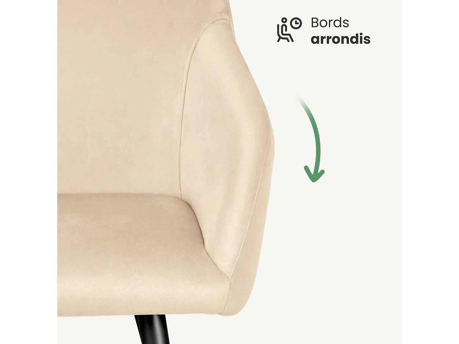 Lot de 2 Chaises en velours lisses ESTELLE Beige pieds noirs