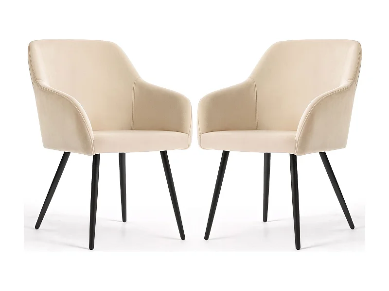 Lot de 2 Chaises en velours lisses ESTELLE Beige pieds noirs