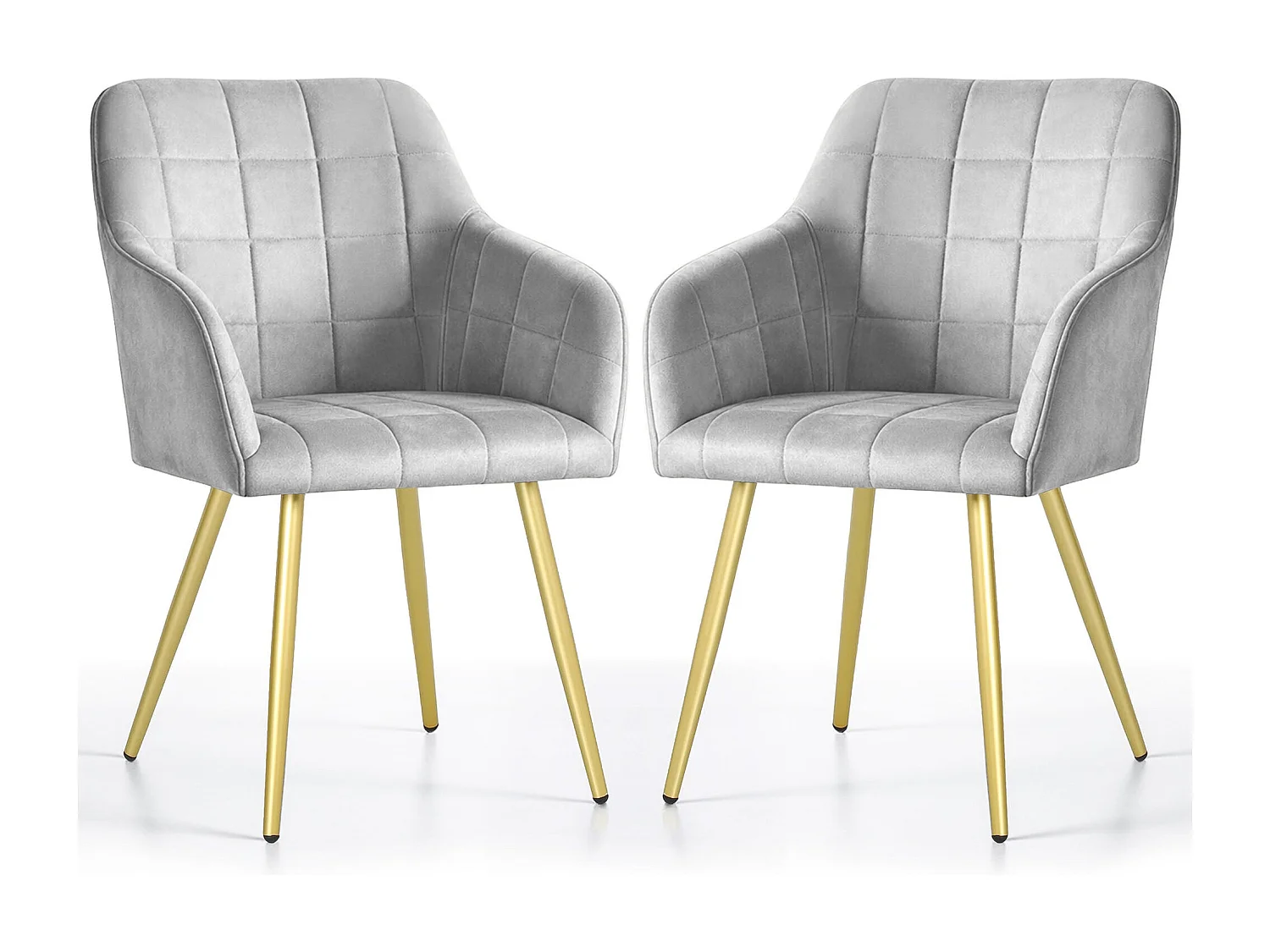 Lot de 2 Chaises rembourrées à surpiqûres carrées LUXANO Gris pieds dorés