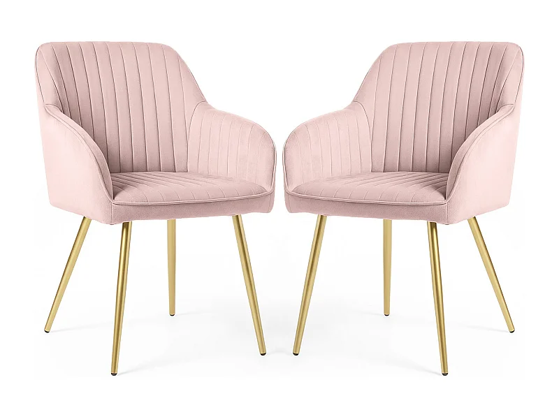 Lot de 2 Chaises en velours à surpiqûres FLORENCE Rose Poudré pieds dorés